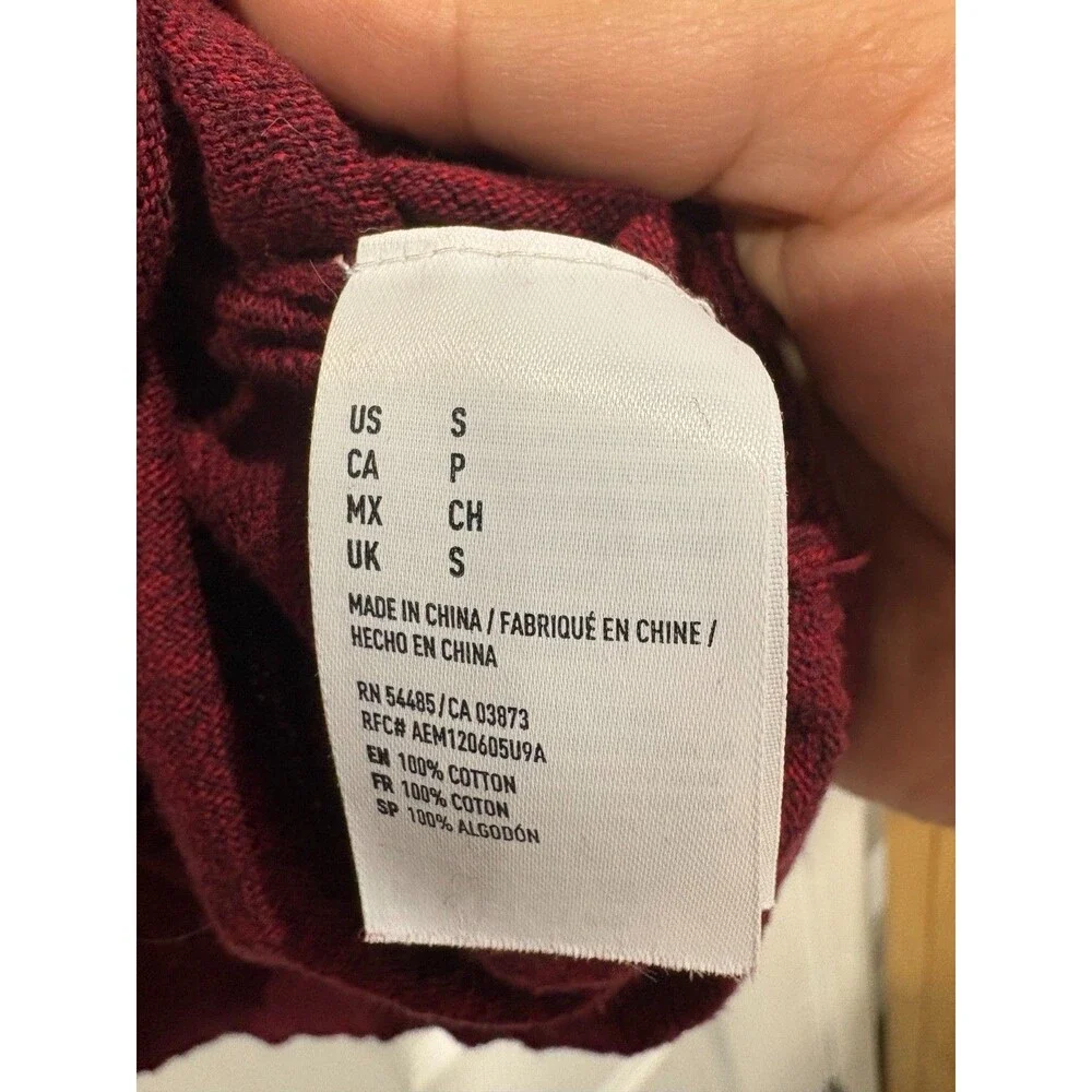 American Eagle Outfitters Sweater Mens Small Burgundy Cotton Crew Neck Logo